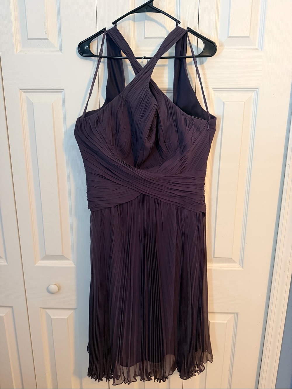 Anne Klein Plum Pleated Cross-Back Midi Dress